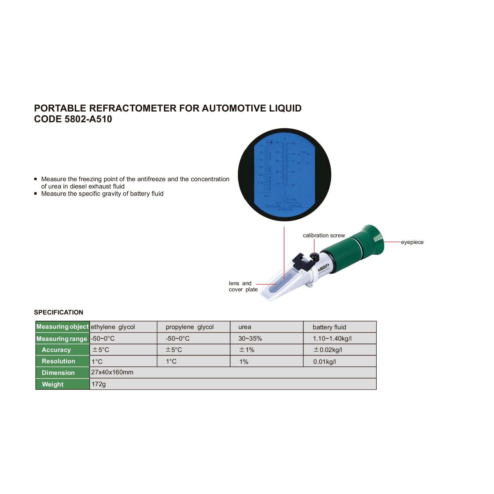 Insize Portable Refractometer for Automotive Liquid Series 5802-A510 - Twin Eagle Imports
