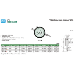 Insize Precision Dial Indicator 1mm Range Series 2313-1A - Twin Eagle Imports