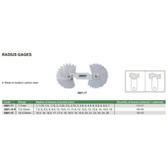 Insize Radius Gauge Set 7.5-15mm Range Series 4801-16 - Twin Eagle Imports