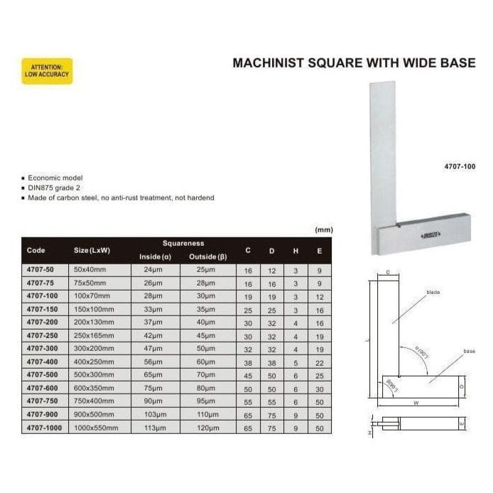 Insize Range 90° Square 600x350mm Series 4707-600 - Twin Eagle Imports