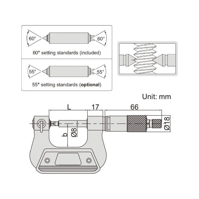 Insize Screw Thread Micrometer 0-25mm Range Series 3281-25A - Twin Eagle Imports