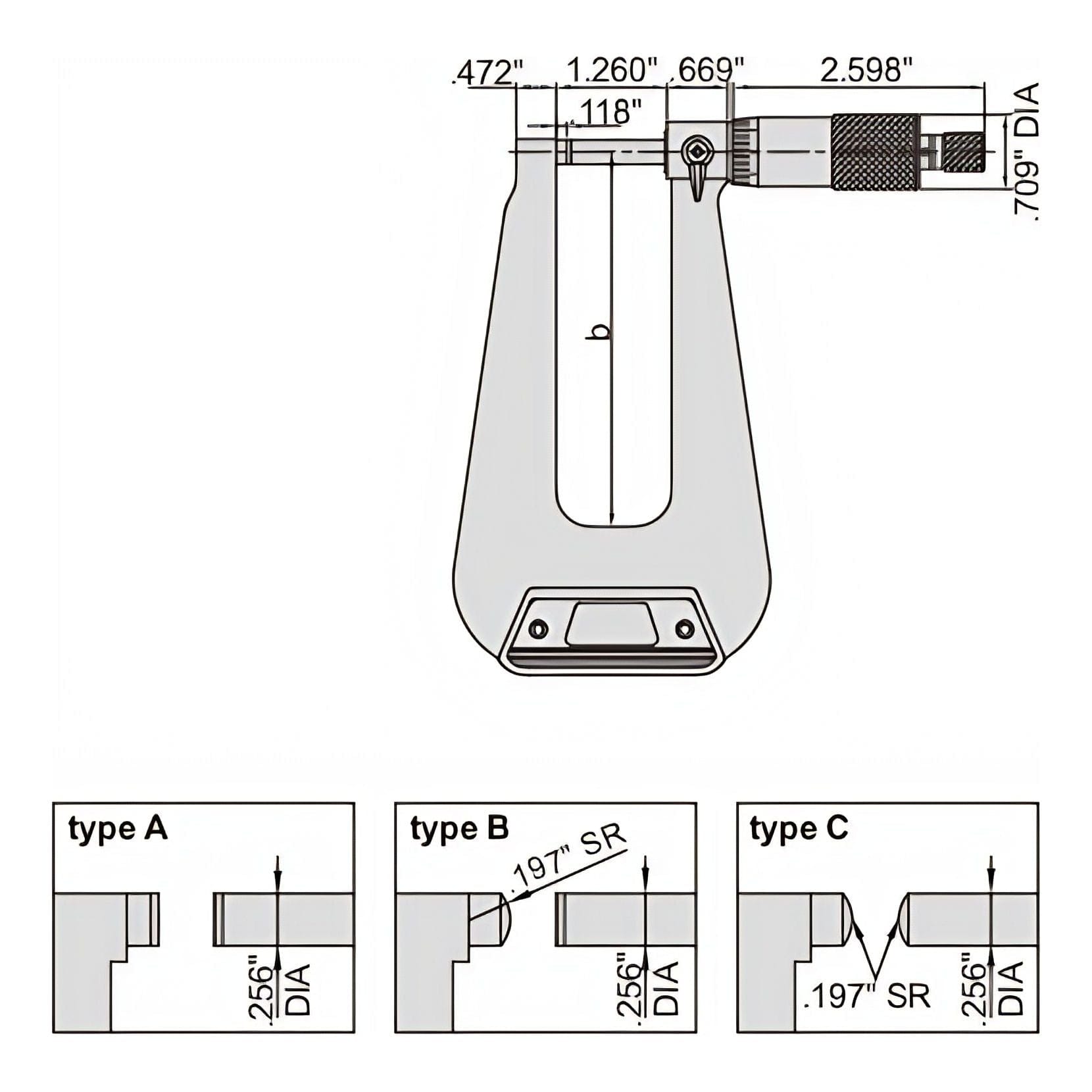 Insize Sheet Metal Micrometer 0-1" Range Series 3239-13 - Twin Eagle Imports