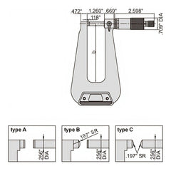 Insize Sheet Metal Micrometer 0-1" Range Series 3239-13 - Twin Eagle Imports