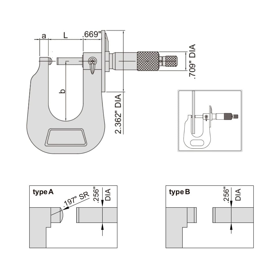 Insize Sheet Metal Micrometer 0-1" Range Series 3263-1 - Twin Eagle Imports