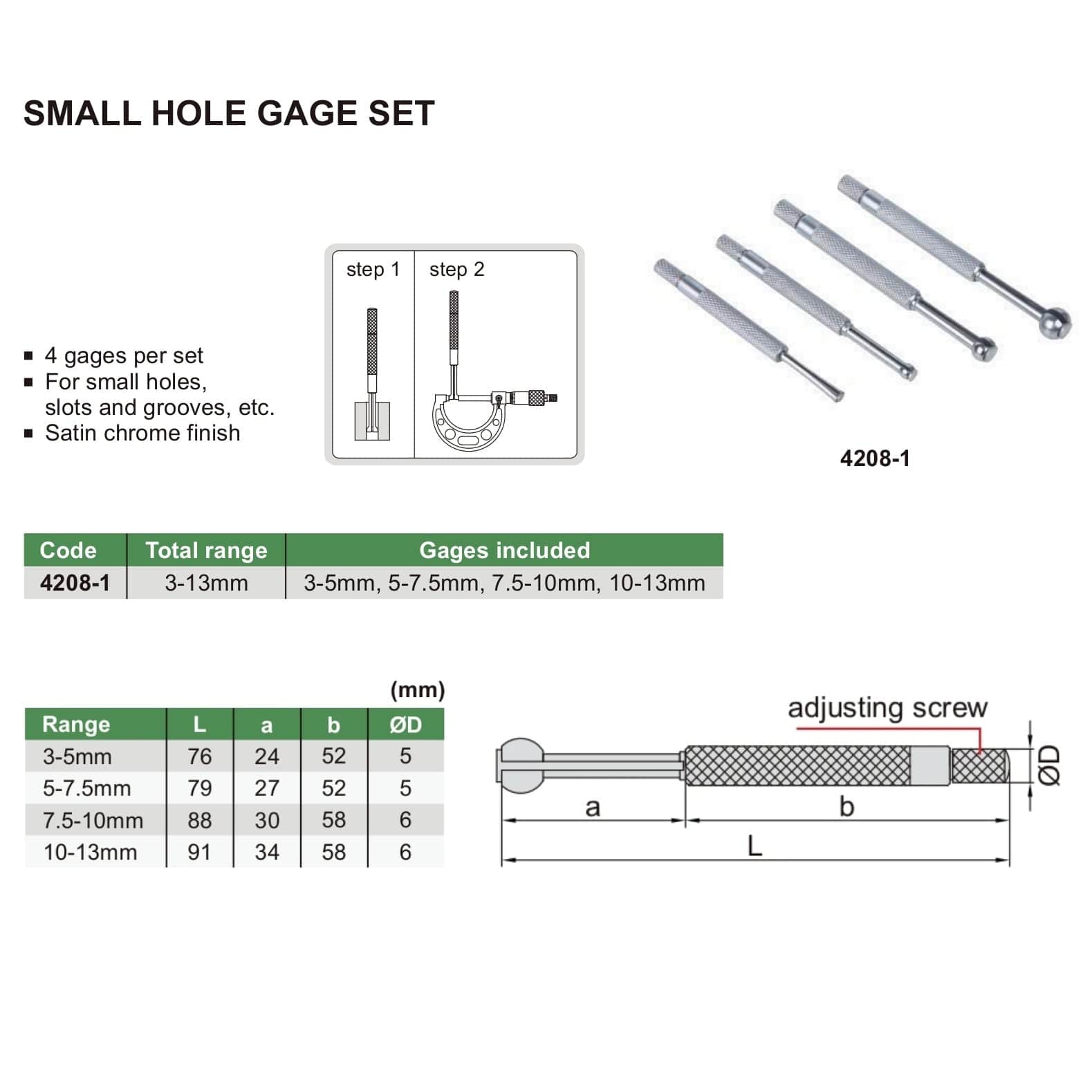Insize Small Hole Gauge Set 4208-1 - Twin Eagle Imports