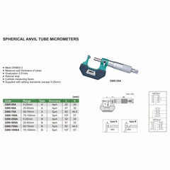 Insize Spherical Anvil Tube Micrometer 0-25mm Type A Series 3260-25A - Twin Eagle Imports