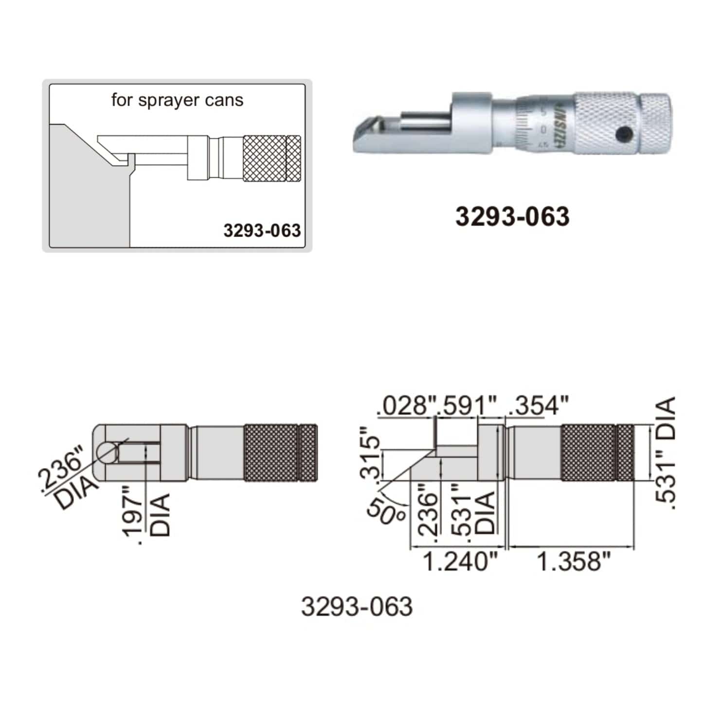 Insize Spray Can Seam Micrometer 0-0.6" Range Series 3293-063 - Twin Eagle Imports