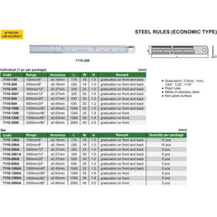 Insize Stainless Steel Ruler 150mm/6" Range Series 7110-150 - Twin Eagle Imports