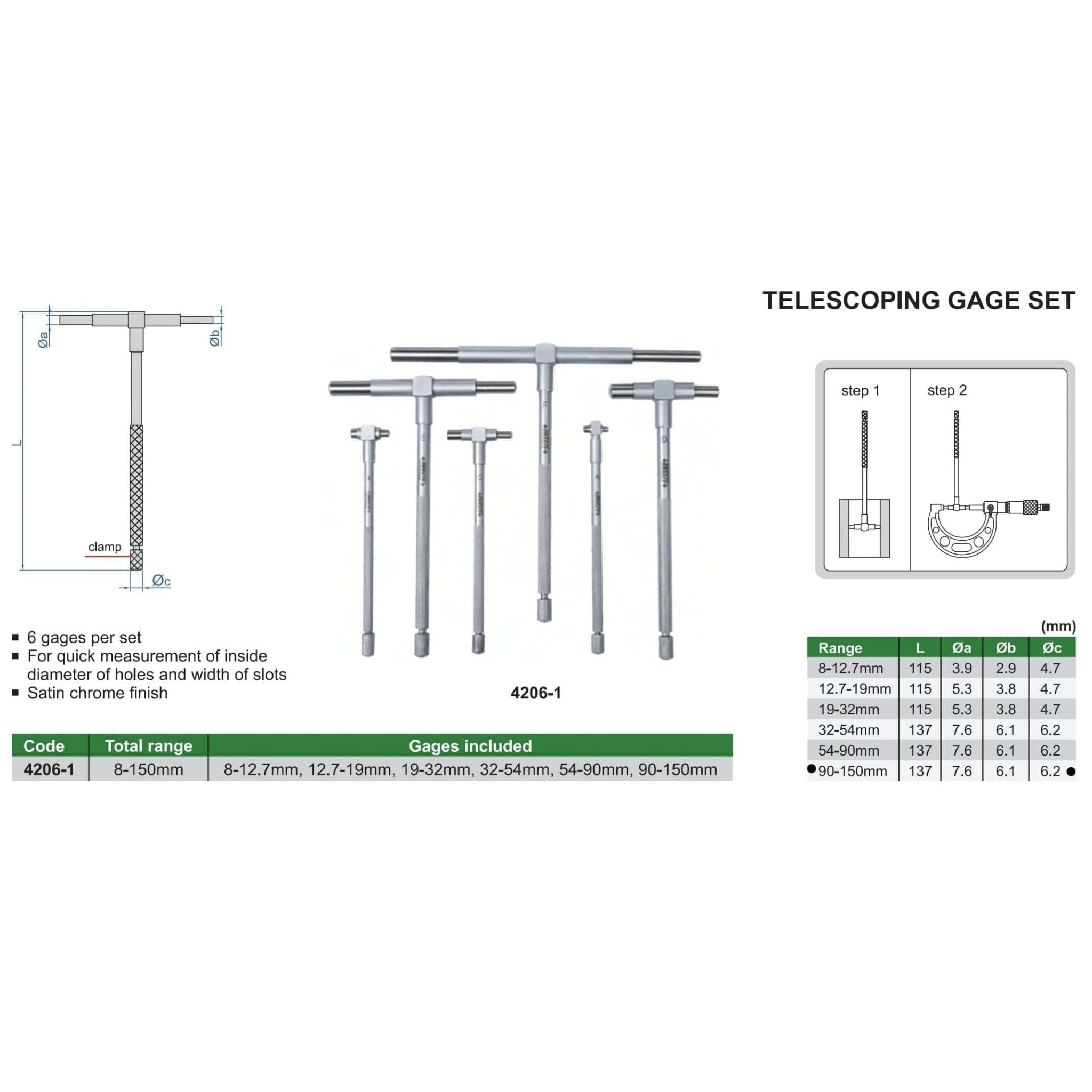 Insize Telescopic Gauge 90-150mm Range Series 4206-F - Twin Eagle Imports