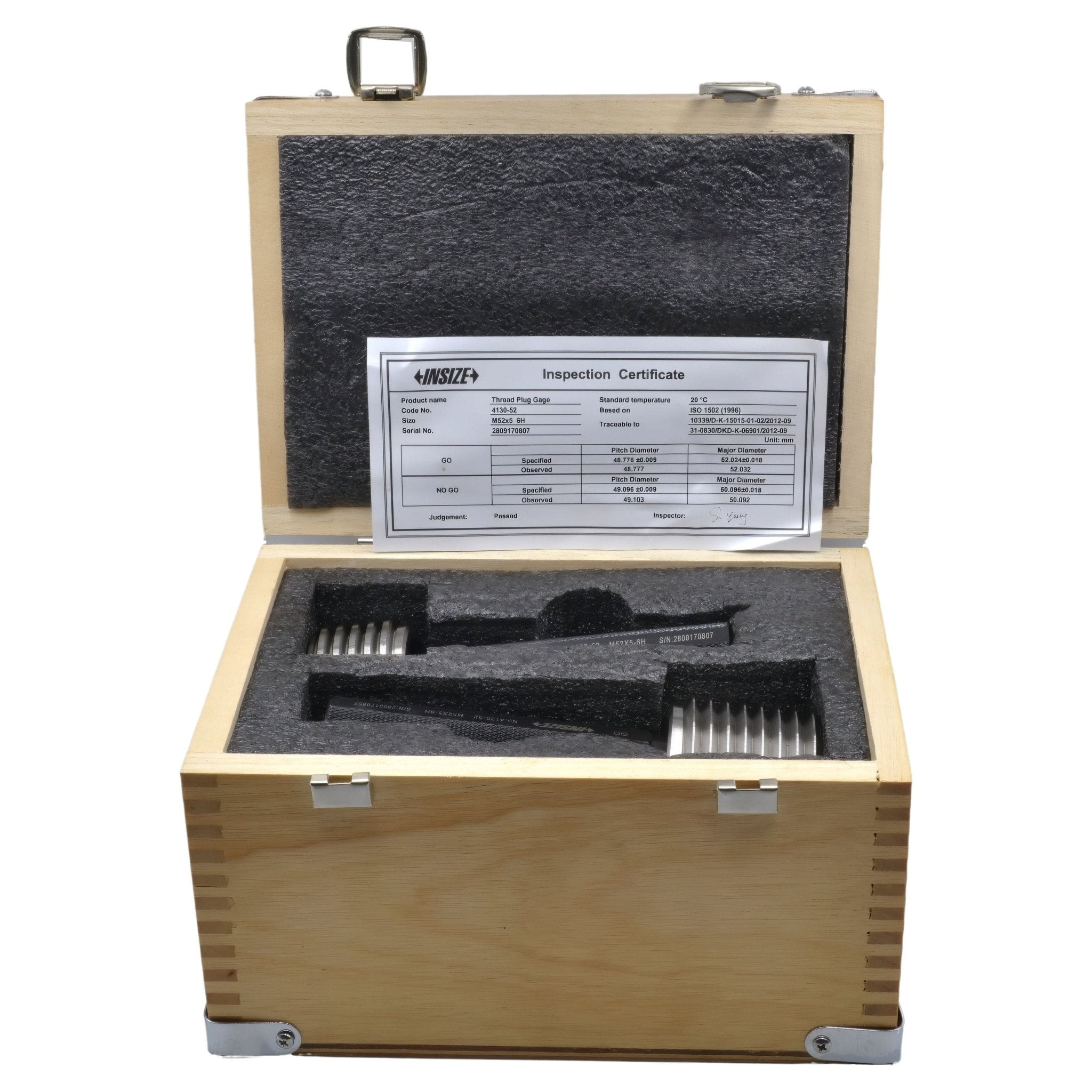 Insize Thread Plug Gauge GO NOGO M52X4.5mm Series 4130-52 - Twin Eagle Imports