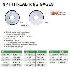Insize Thread Ring Gauge 3/8" NPT Range Series 4634-3C18 - Twin Eagle Imports