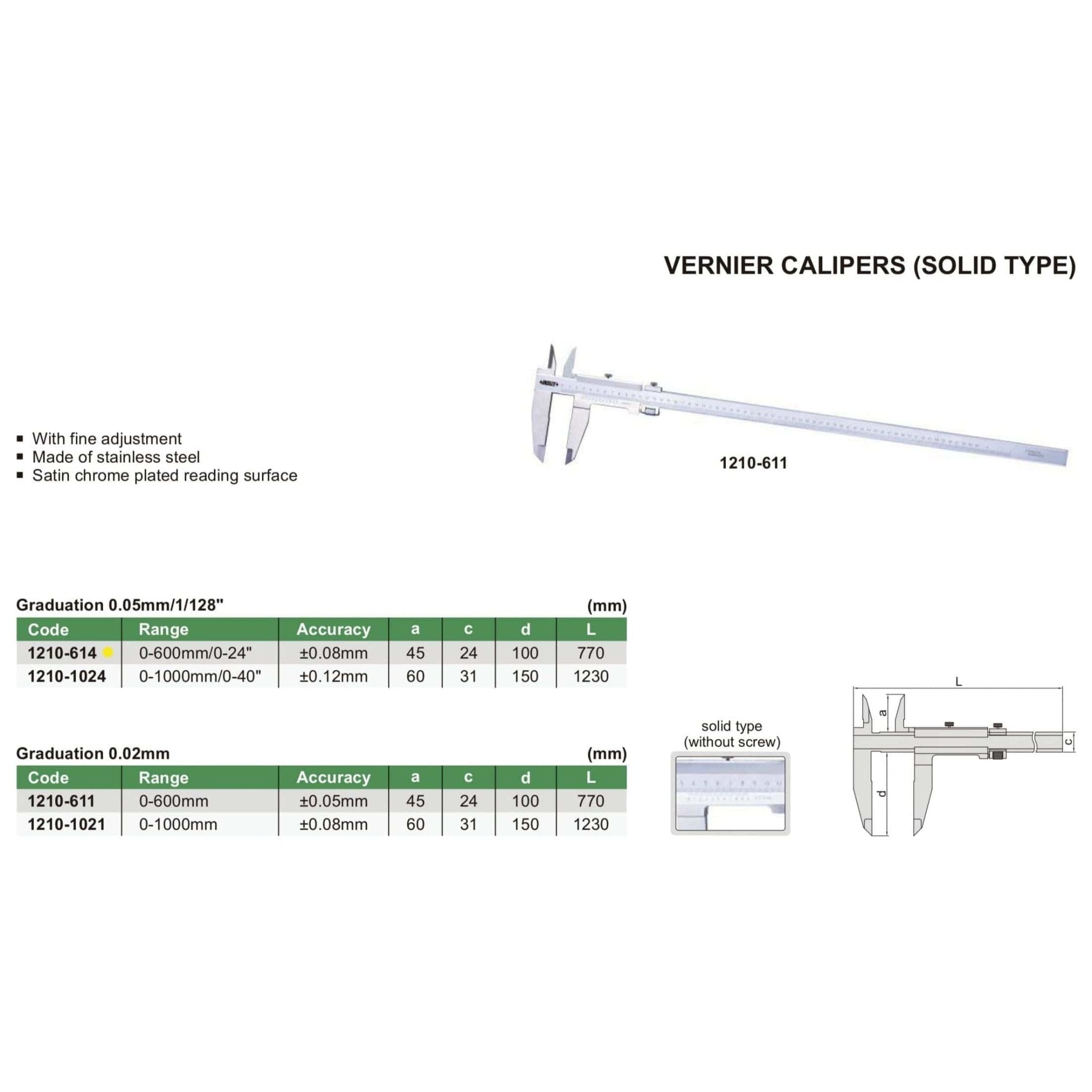 Insize Vernier Caliper 0-24" Range Series 1210-614 - Twin Eagle Imports