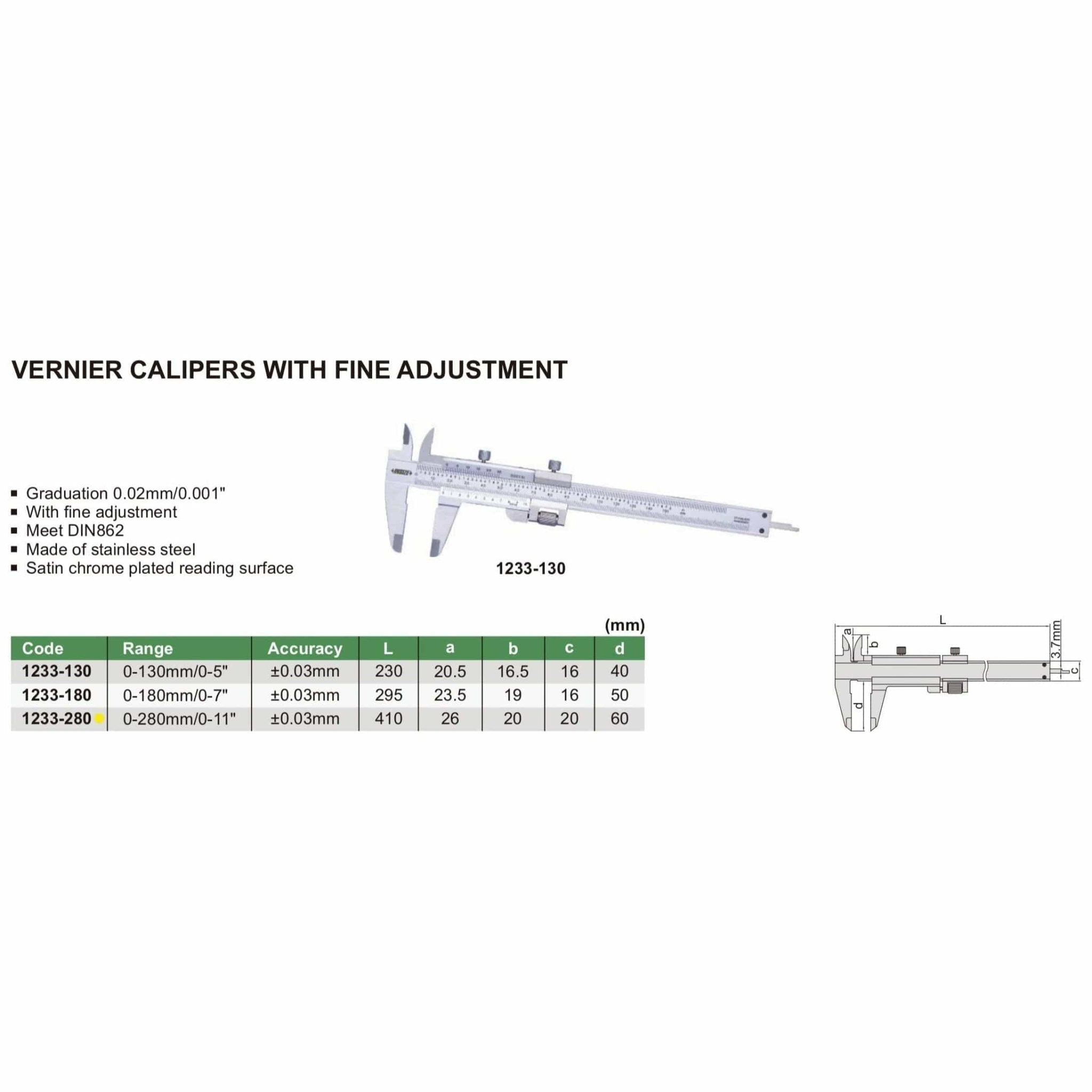 Insize Vernier Caliper 0-280mm/0-11" Range Series 1233-280 - Twin Eagle Imports