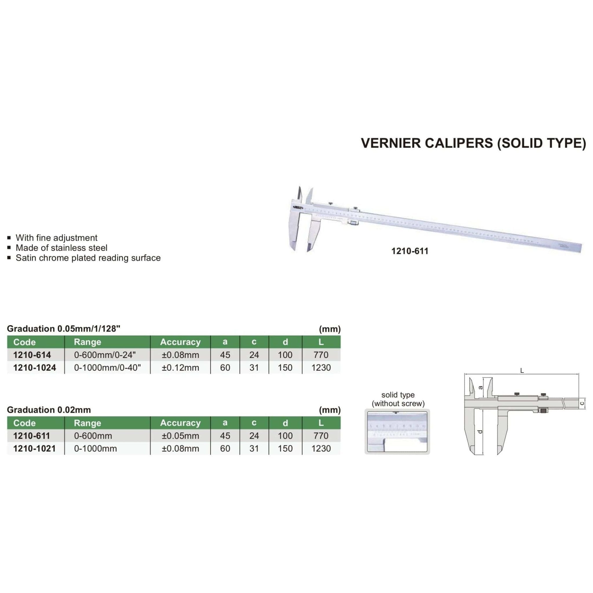 Insize Vernier Caliper 0-600mm Range Series 1210-611 - Twin Eagle Imports