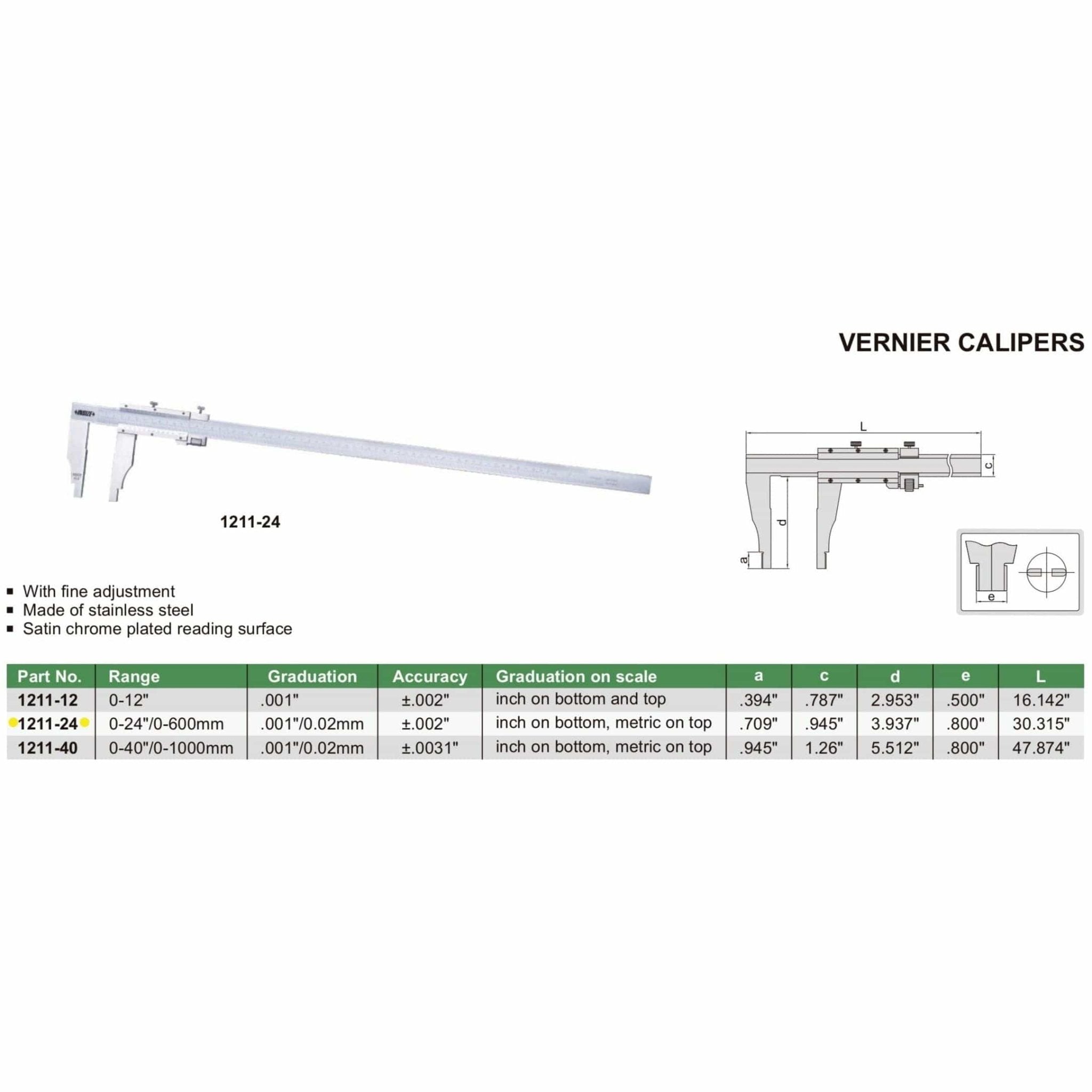 Insize Vernier Caliper 0-600mm/0-24" Range Series 1211-24 - Twin Eagle Imports