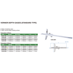 Insize Vernier Depth Gauge 0-200mm Range Series 1240-2001 - Twin Eagle Imports