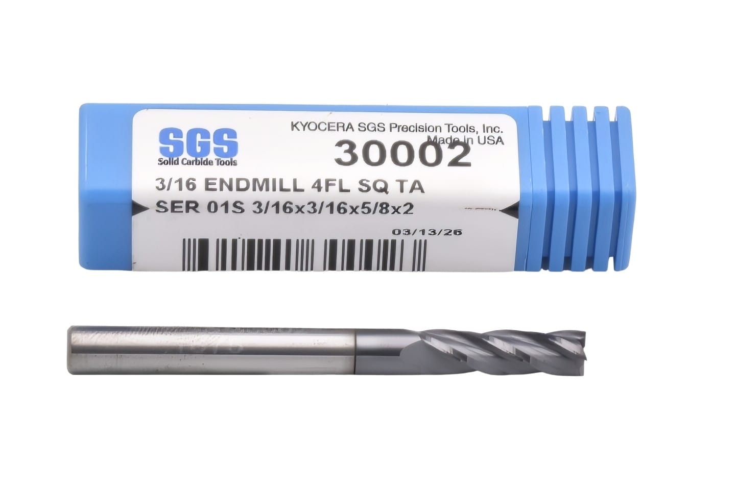 KYOCERA ASIA PACIFIC PTE LTD CARBIDE ENDMILL Kyocera SGS 30002 3/16" 4 Flute Ti-NAMITE-A AlTiN Coated Carbide Square End Mill