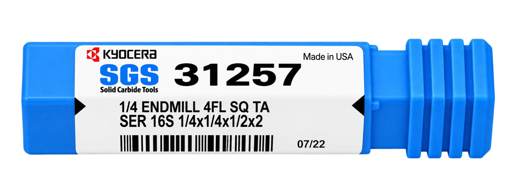 Kyocera SGS 31257 1/4" 4 Flute Ti-NAMITE-A AlTiN Coated Stub Carbide Square End Mill - Twin Eagle Imports