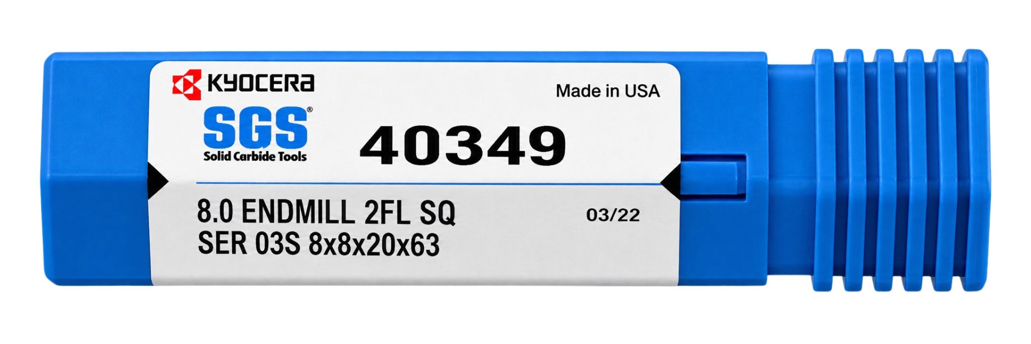 Kyocera SGS 40349 8mm 2 Flute Bright Uncoated Carbide Square End Mill - Twin Eagle Imports