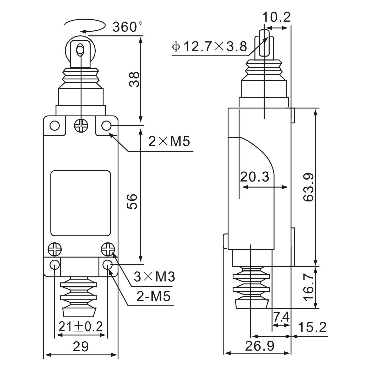 ME-8112 Cross Roller Plunger Momentary Limit Switch - Twin Eagle Imports