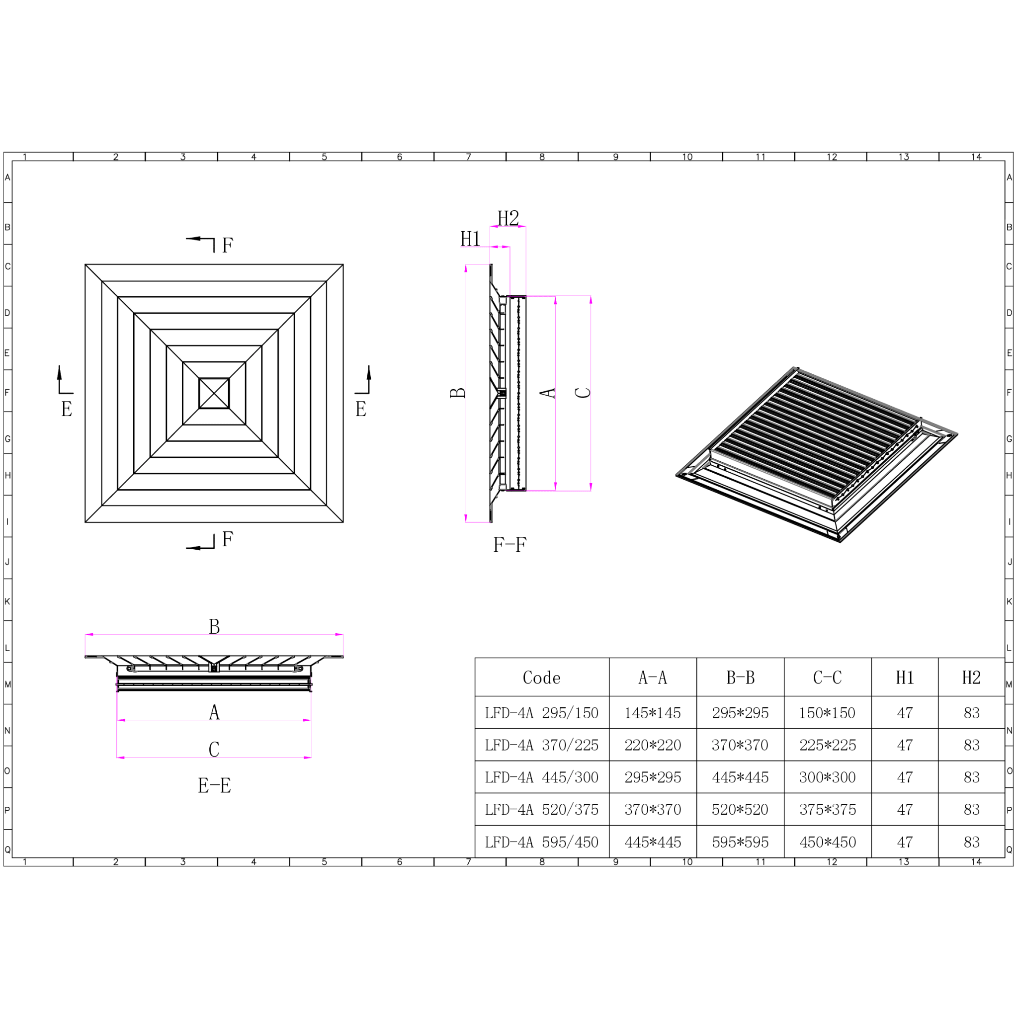 Pack of 6 Ductsure White Aluminium Vent Grille Square Slat (445x445mm) - Twin Eagle Imports
