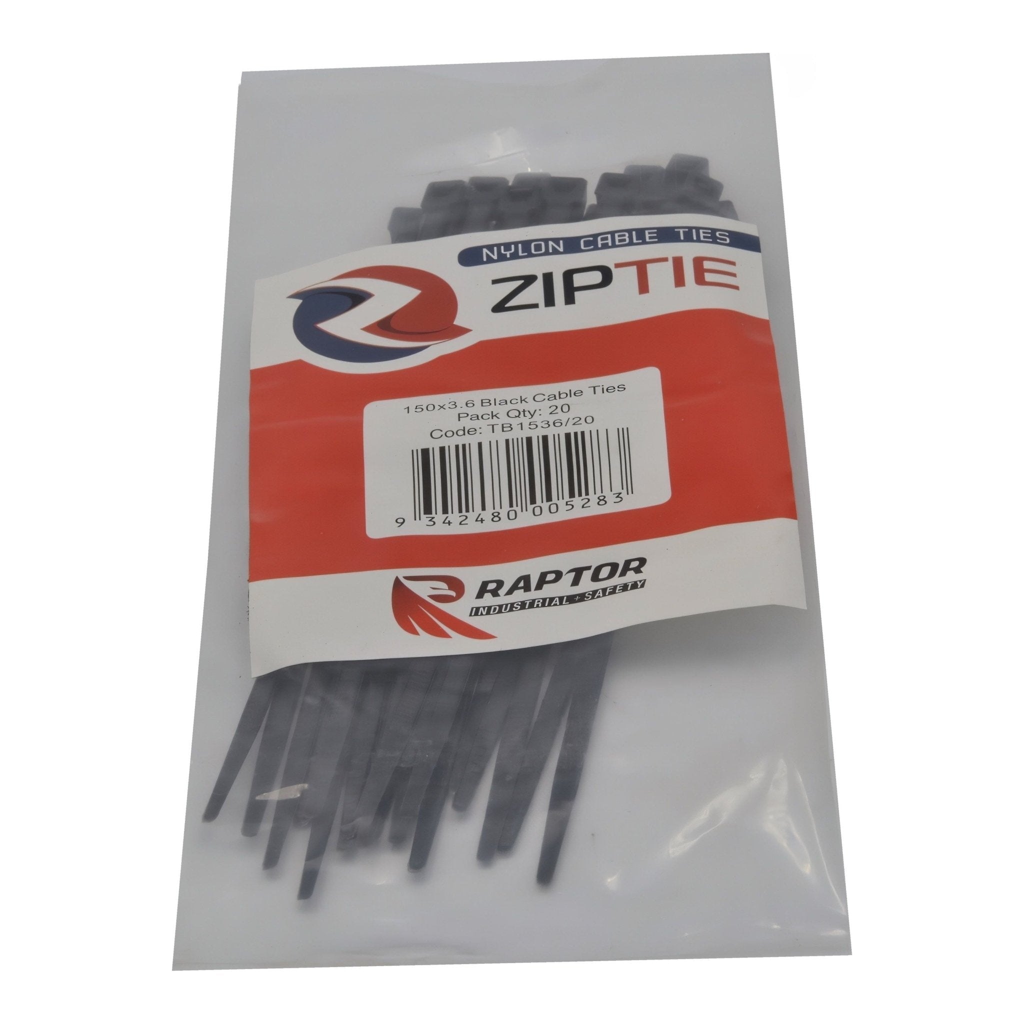 RAPTOR Black 150mm x 3.6mm Medium Duty Cable Ties, 20 Pack - Twin Eagle Imports