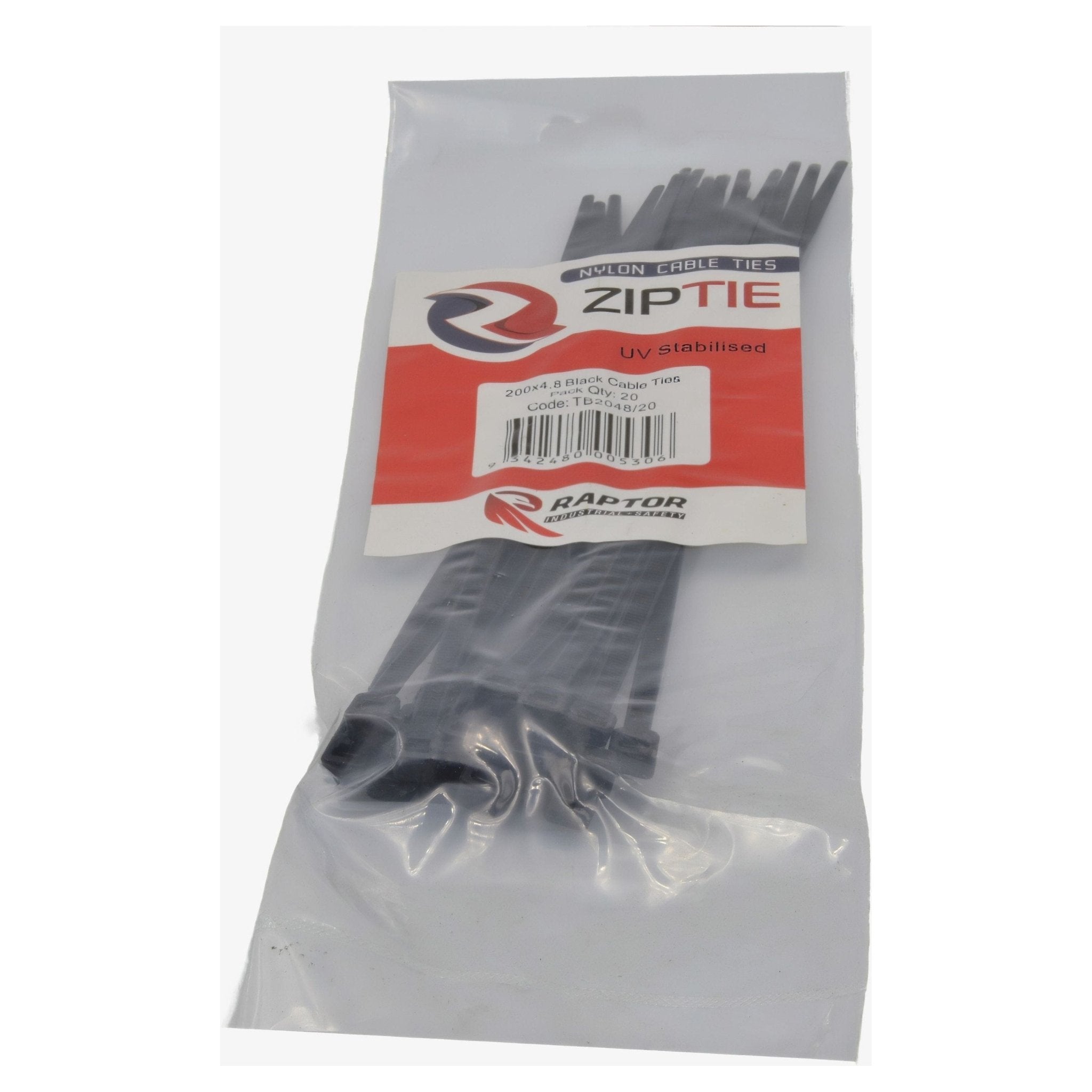 RAPTOR Black 200mm x 4.8mm Medium Duty Cable Ties, 20 Pack - Twin Eagle Imports