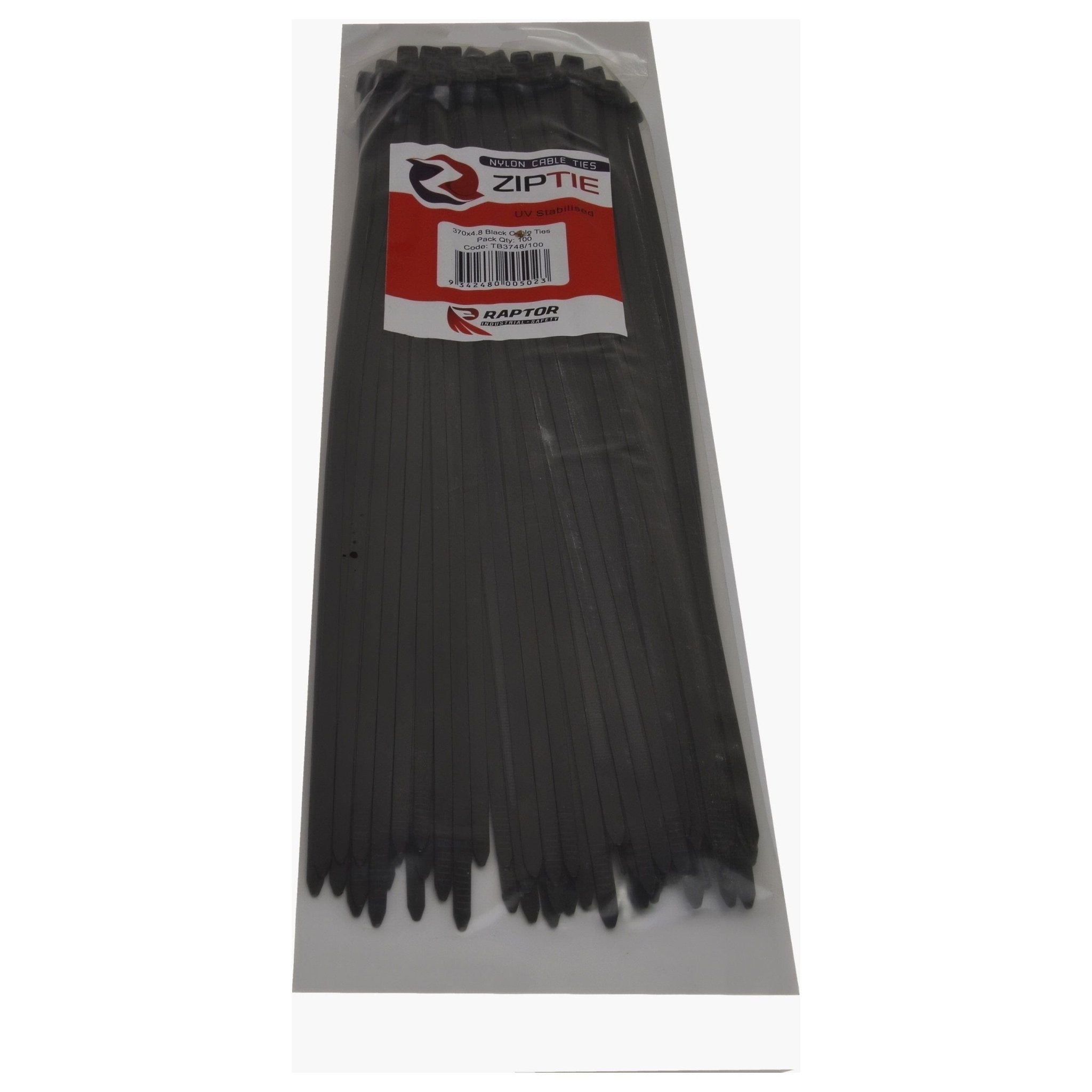 RAPTOR Black 370mm x 4.8mm Medium Duty Cable Ties, 100 Pack - Twin Eagle Imports