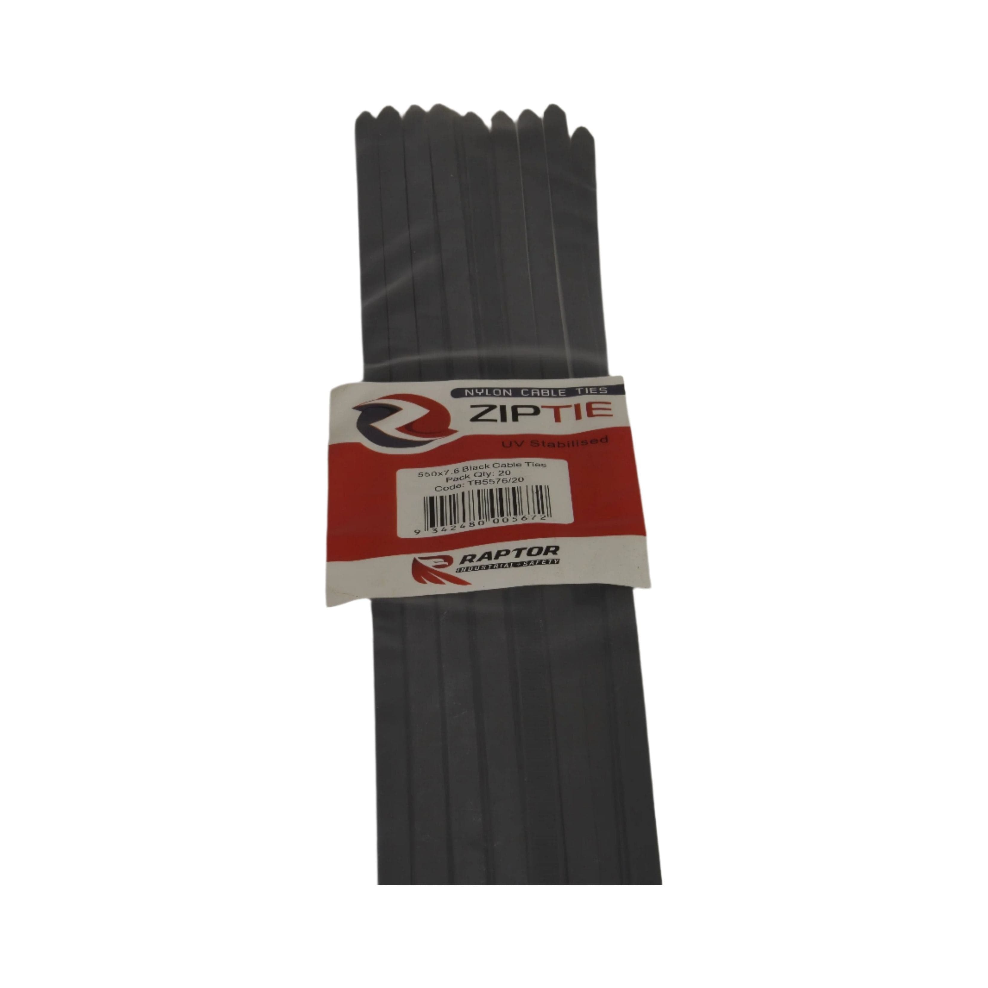 Raptor Cable Tie RAPTOR Black 550mm x 7.6mm Heavy Duty Cable Ties, 20 Pack