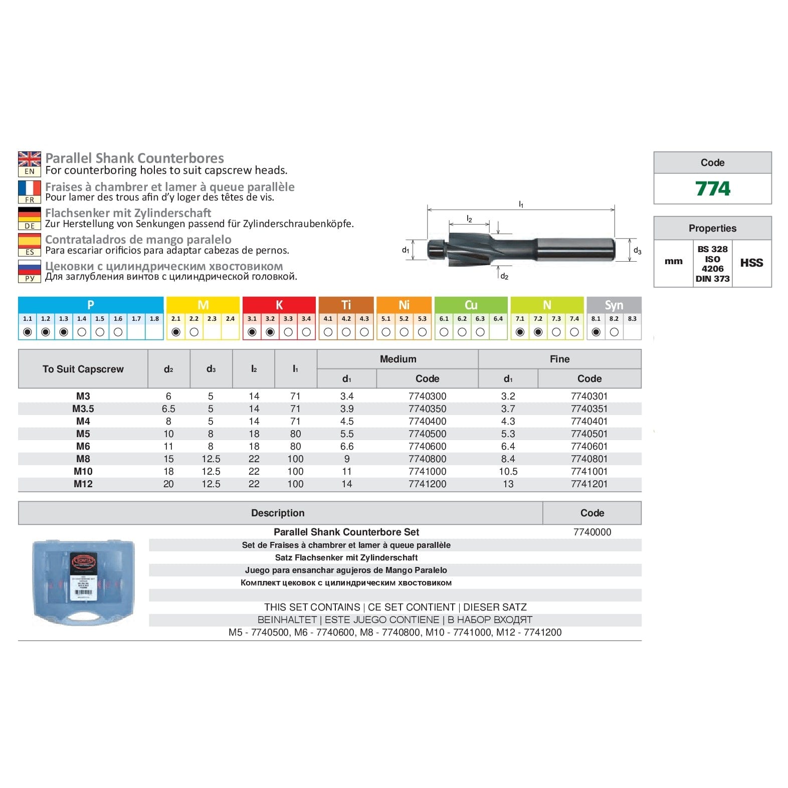 SOMTA Cutting Tools Somta Series 774 – HSS Parallel Shank Counterbores M10 x 11mm