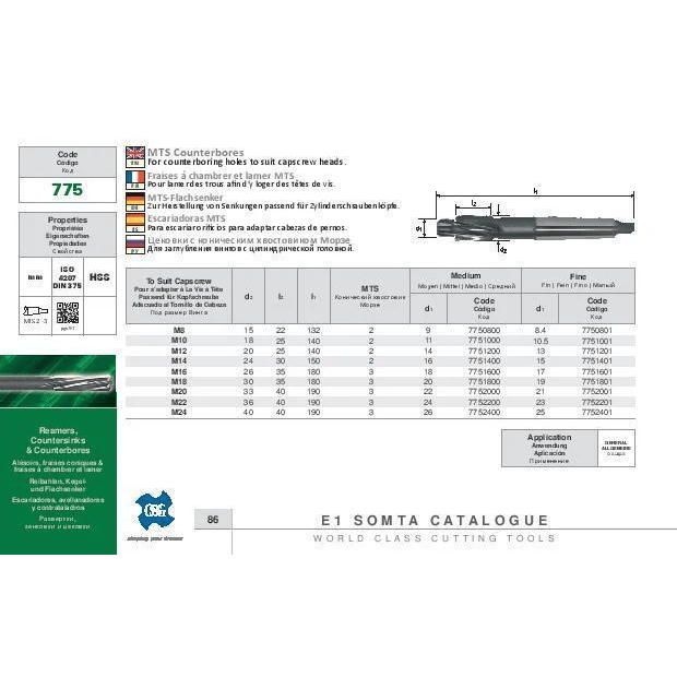 SOMTA Cutting Tools Somta Series 775 – 16MM HSS MT3 COUNTERBORE