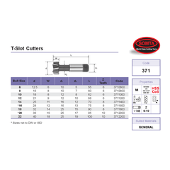 SOMTA MILLING CUTTERS Somta Series 371 – 22MM HSS-Co T-Slot Cutter