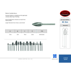 Somta Series 08C – 10mm Double Cut Carbide Burr (Flame Shape) - Twin Eagle Imports