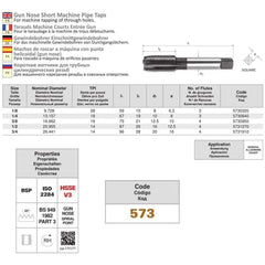 Somta Series 573 - HSS Gun Nose Tap BSP-G 1/4" (Standard) - Twin Eagle Imports