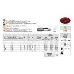 SOMTA - Series 585 HSS NPT Tap 1/4" (Straight Flute Taper Pipe Bottom Finishing) - Twin Eagle Imports