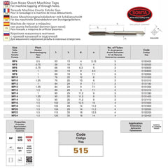 SOMTA Taps & Dies Somta Series 515 - HSSE-V Gun Nose Tap Metric M8 x 1.0 (Fine, Standard)