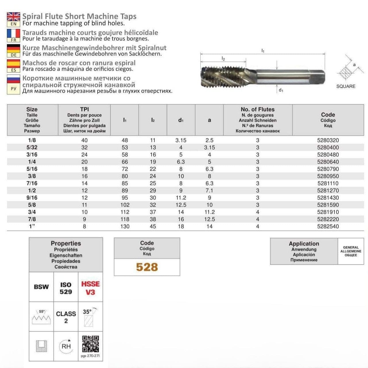 SOMTA Taps & Dies Somta Series 528 - HSSE-V Spiral Flute Tap BSW 3/4" (Standard)
