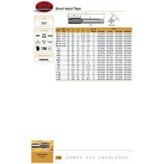 SOMTA Taps & Dies Somta Series 551 - HSS Short Hand Tap 5/8" UNF Second (Intermediate)