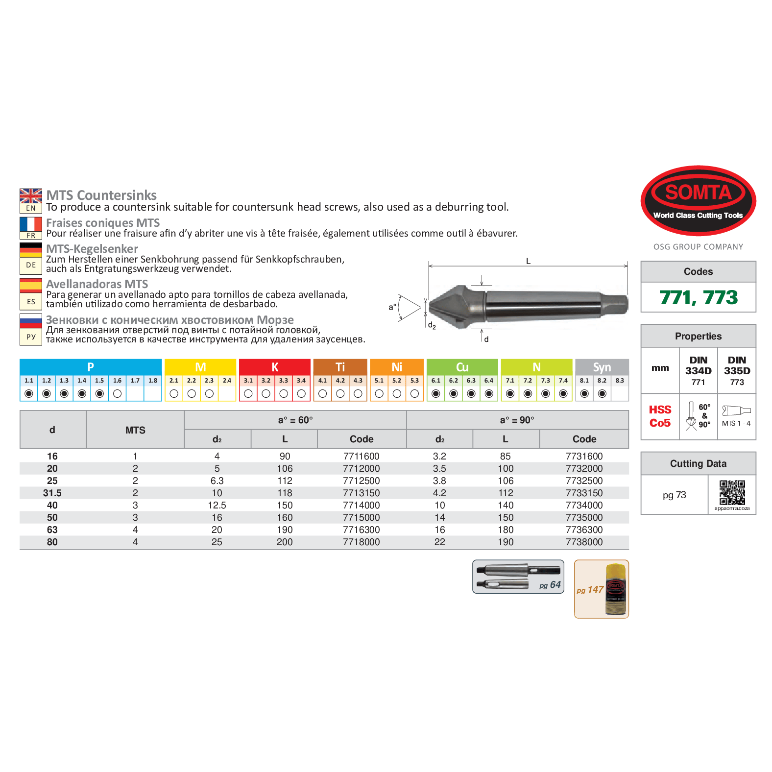 SOMTA TOOLS PTY LTD Countersink Somta Series 773 – 80 x 90° HSS MT4 Countersink