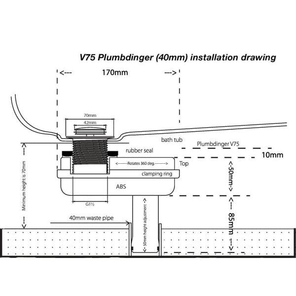 Tacron Industries Drain Waste V75-DFK Plumbdinger - Space Saving Bath Waste Solutions for Slab-On-Ground Installations