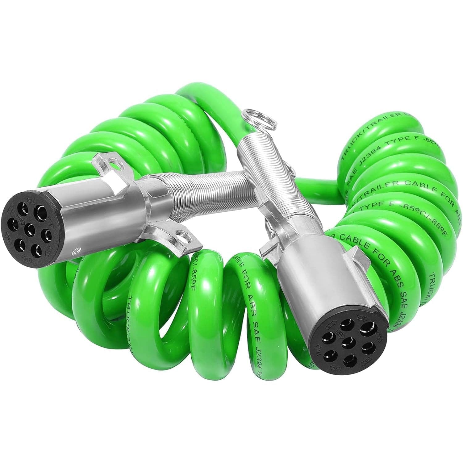 TEI Truck Electrical 7 Way Trailer 15 FT Green ABS Spiral Electrical Power cord