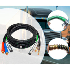 TEI Truck Electrical Heavy Duty 3-in-1 ABS Trailer Air Line Kit – 12 Ft Rubber Air Hoses with Power Line