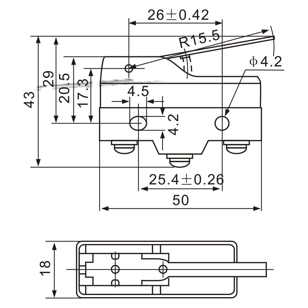 Tianyi Switch Z-15HW78-B Hinge Lever Toggle with Screw Terminals Limit Switch
