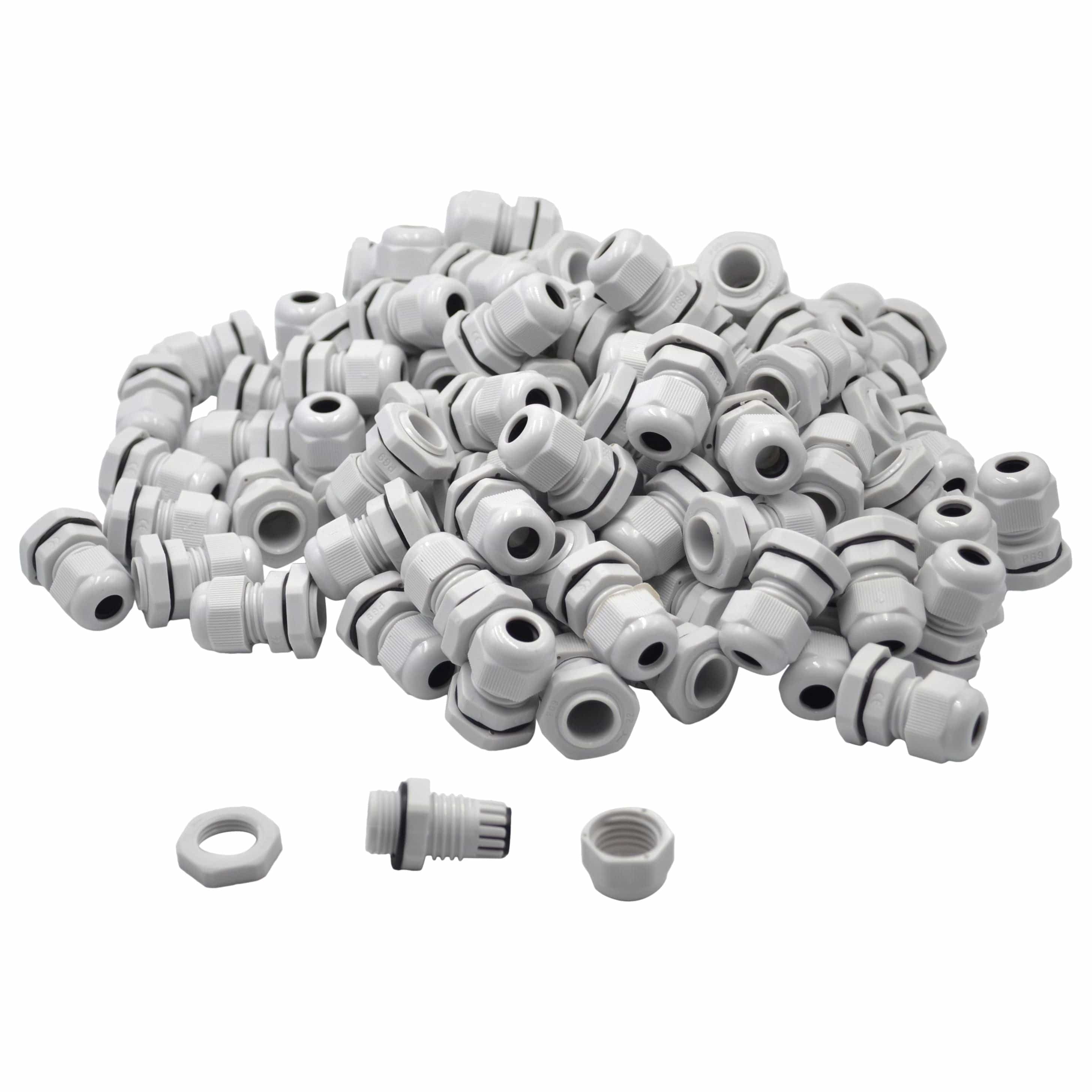 Twin Eagle Imports Cable Gland 100 Pack IP68 PG9 White Nylon Cable Gland 4-8mm Cable Range