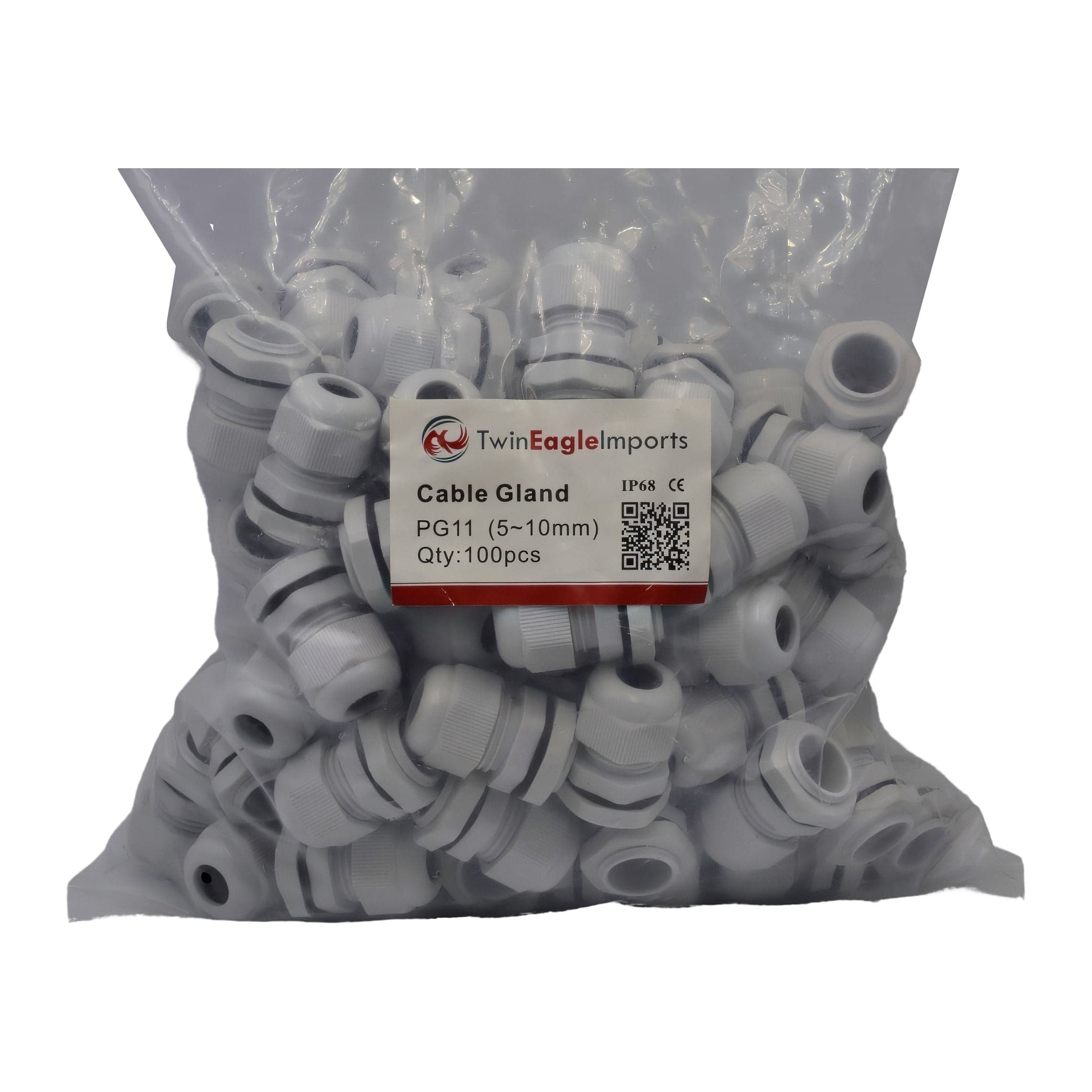 Twin Eagle Imports Cable Gland 50 Pack IP68 PG11 White Nylon Cable Gland 5-10mm Cable Range