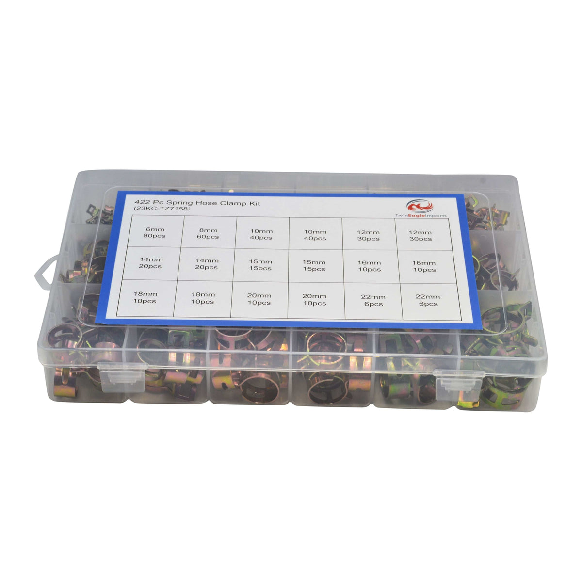 Twin Eagle Imports Grab Kits 422 pc High Tension Spring Hose Clamp Grab Kit Assortment