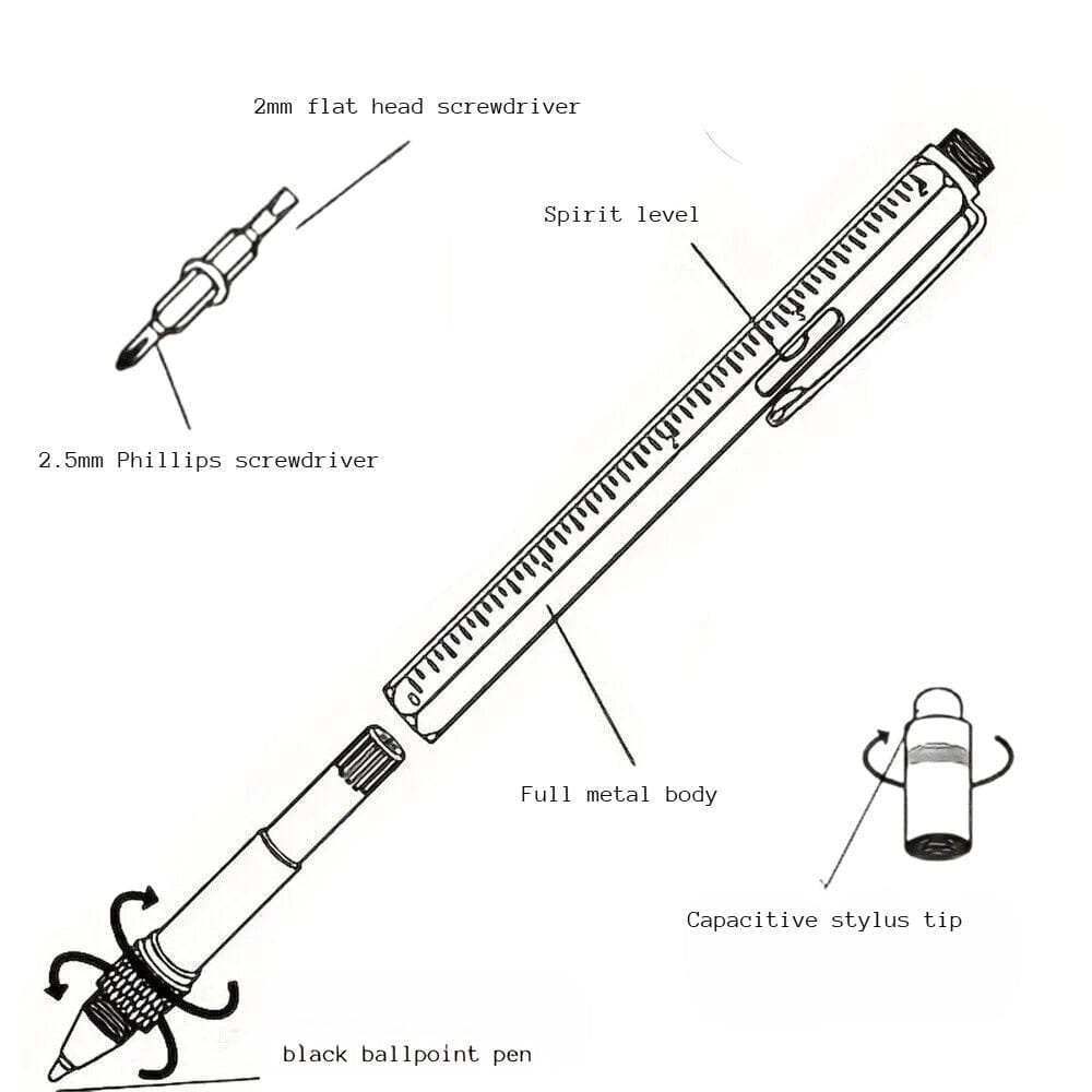 Twin Eagle Imports Marking Full Metal Body 6-in-1 Multi-Function Tool Black Engineers Pen