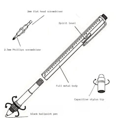Twin Eagle Imports Marking Full Metal Body 6-in-1 Multi-Function Tool Black Engineers Pen