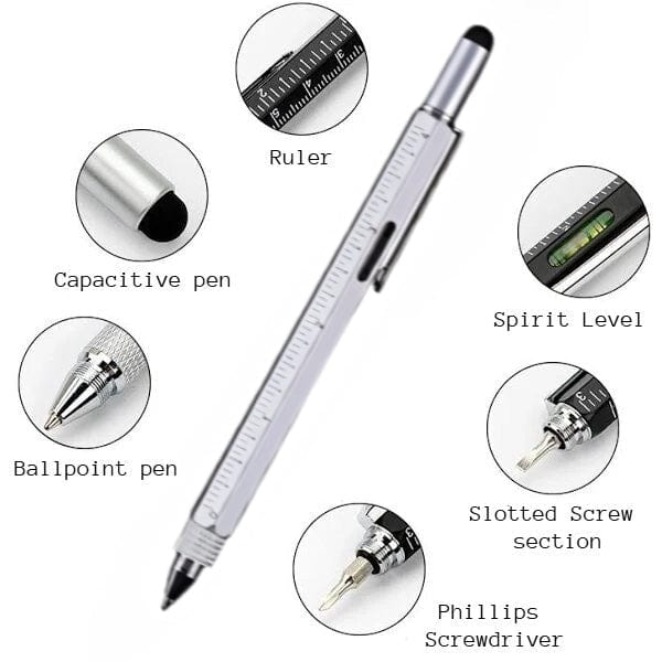 Twin Eagle Imports Marking Full Metal Body 6-in-1 Multi-Function Tool Silver Engineers Pen