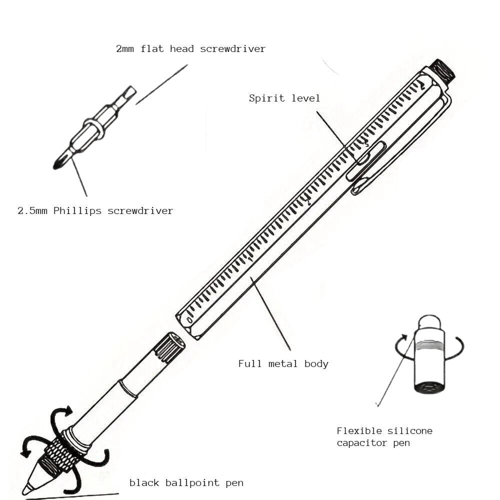 Twin Eagle Imports Marking Full Metal Body 6-in-1 Multi-Function Tool White Engineers Pen